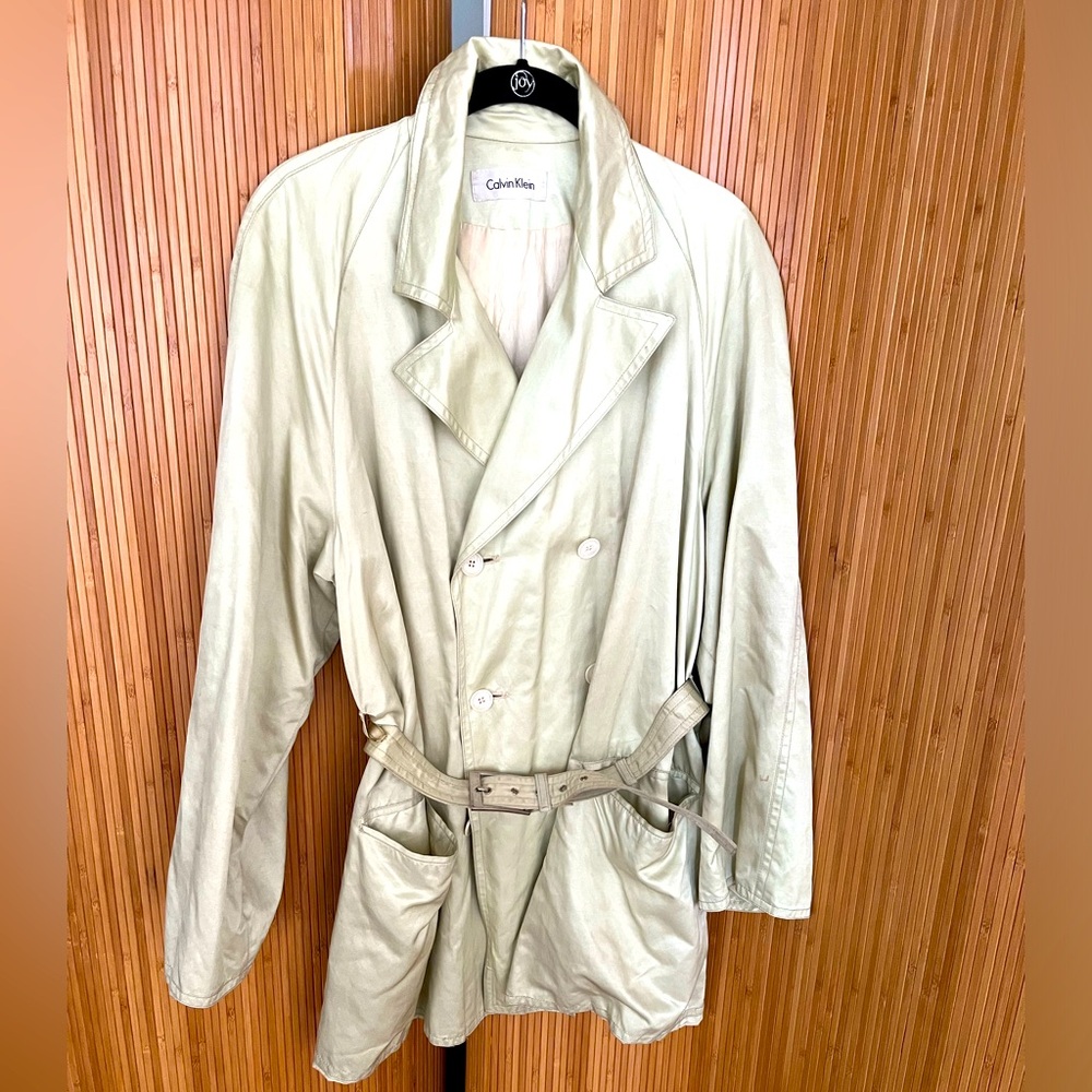 Calvin Klein belted Rain Jacket size 8. Celadon